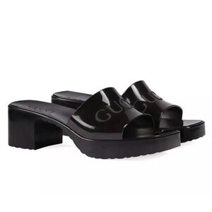 Y2K Gucci 60mm Rubber Platform Logo Heel Sandal Black US7 37 Tom Ford Made Italy